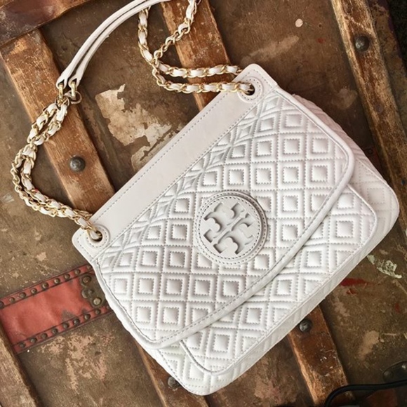 Tory Burch Handbags - Tory Burch Marion Quilted Leather Saddle Bag white